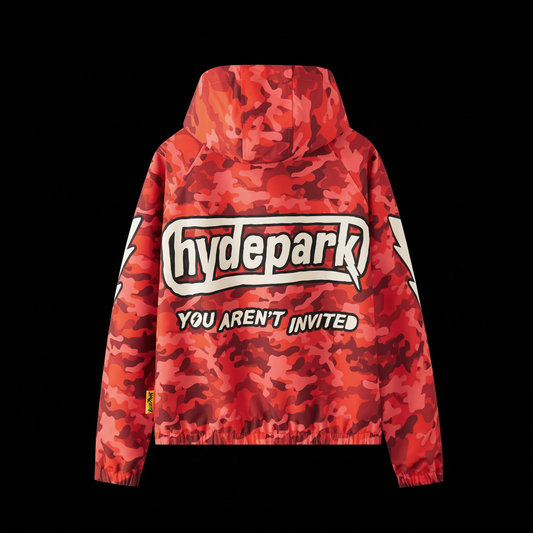 LIGHTNING CAMO HOODED TRACK JACKET - RED