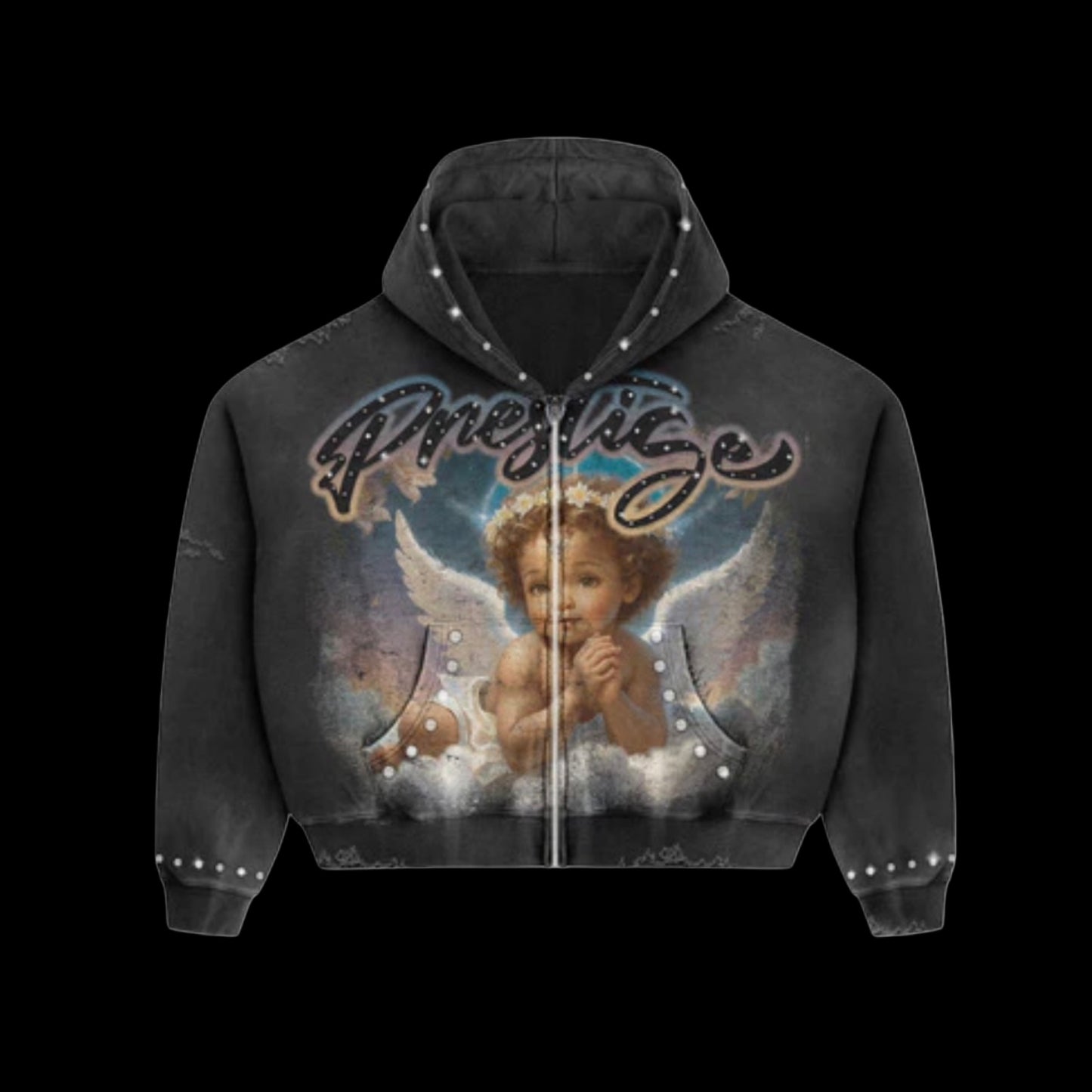 Black Prestige Angel Hoodie Blue